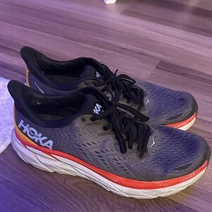 Hoka Black and Red Athletic Shoes Clifton 8